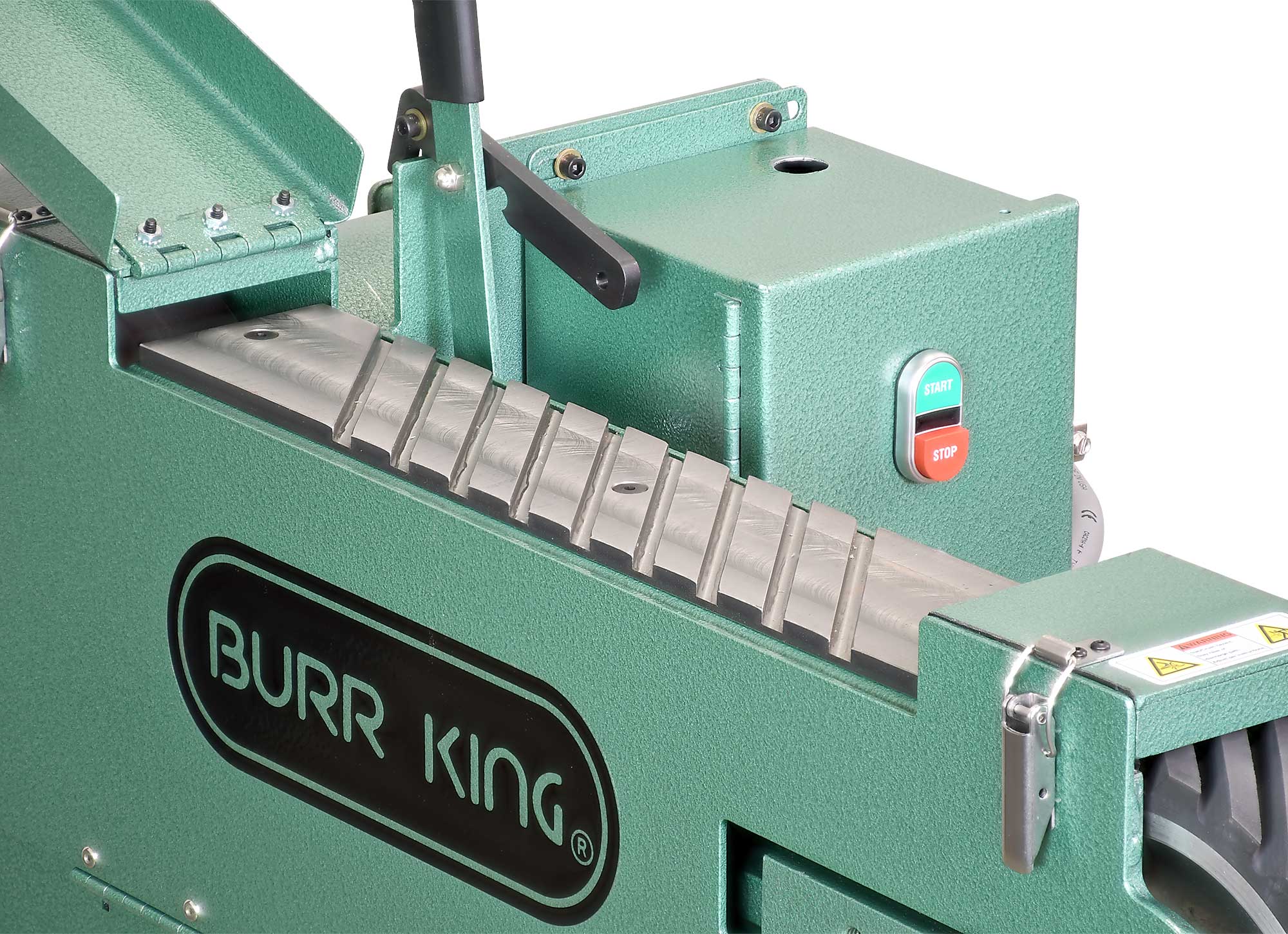 The serrated steel platen is a user replaceable feature that you will not find on other non-Burr King grinders.